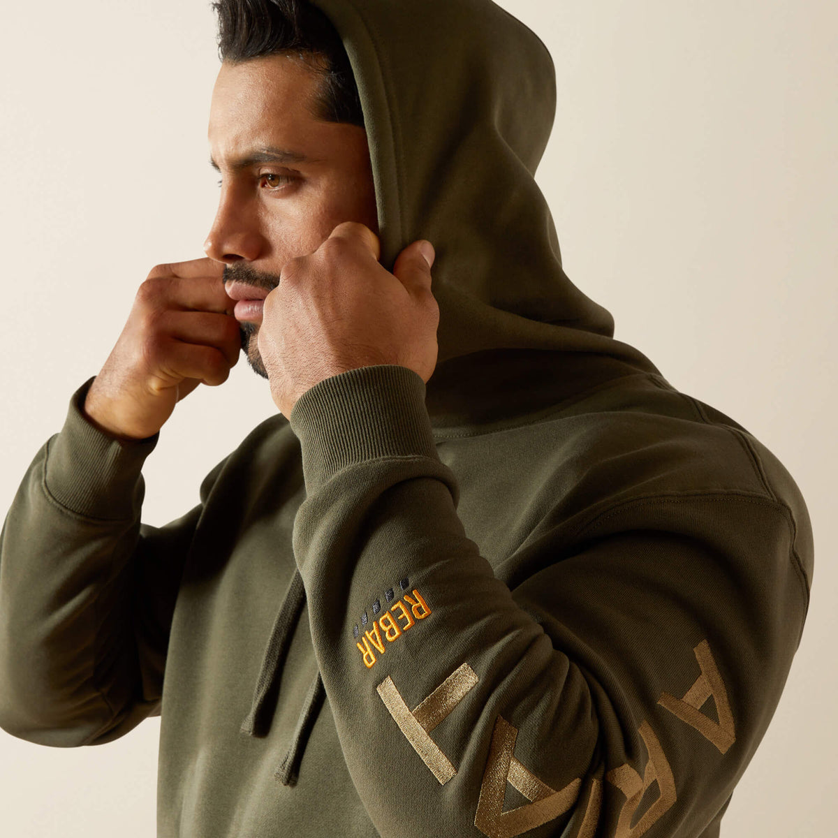 Ariat Men's Rebar Graphic Hoodie - Heather Grey/Deep Ultramarine - Grape Leaf/Dried Herb