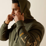Ariat Men's Rebar Graphic Hoodie - Heather Grey/Deep Ultramarine - Grape Leaf/Dried Herb