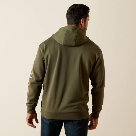 Ariat Men's Rebar Graphic Hoodie - Heather Grey/Deep Ultramarine - Grape Leaf/Dried Herb