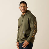Ariat Men's Rebar Graphic Hoodie - Heather Grey/Deep Ultramarine - Grape Leaf/Dried Herb