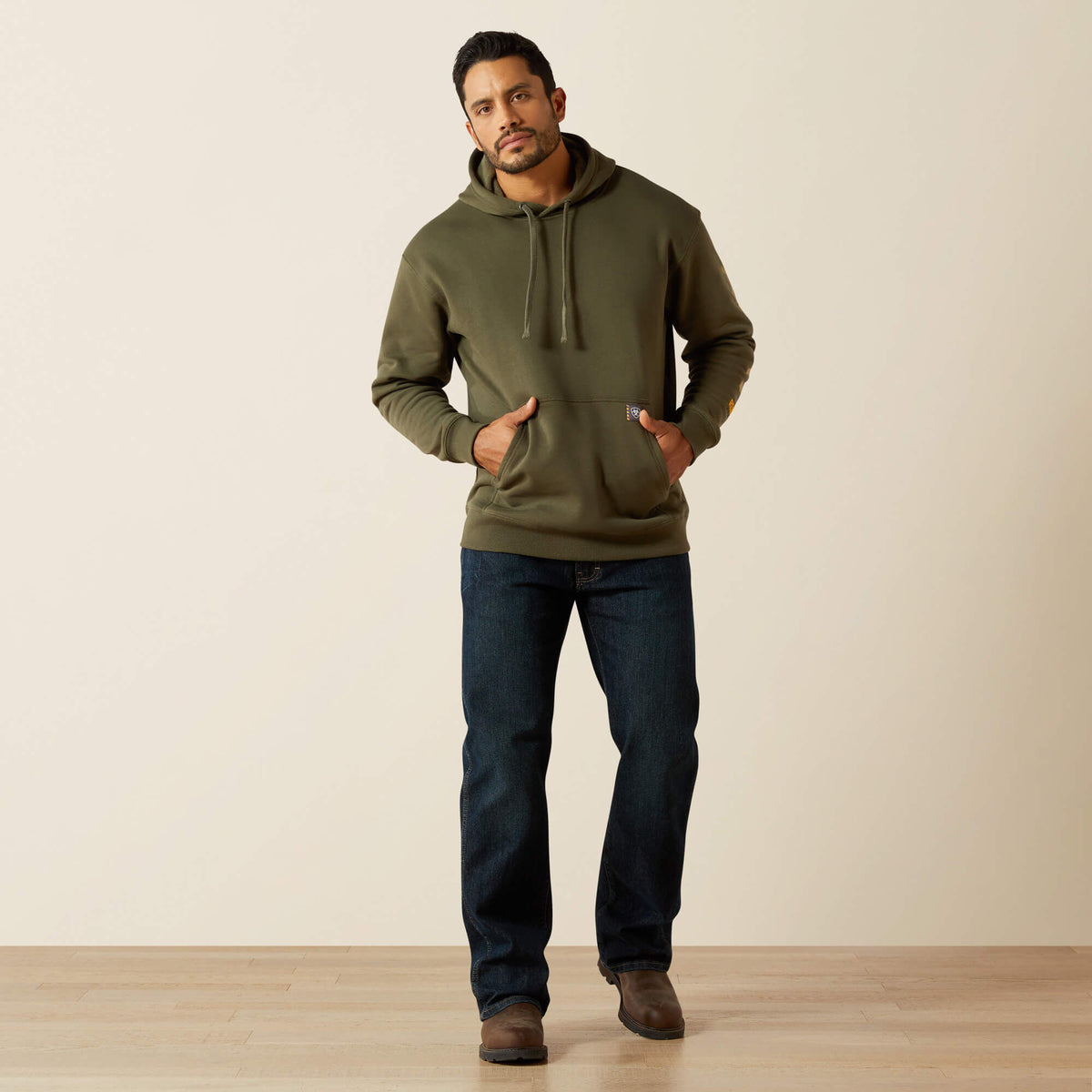 Ariat Men's Rebar Graphic Hoodie - Heather Grey/Deep Ultramarine - Grape Leaf/Dried Herb