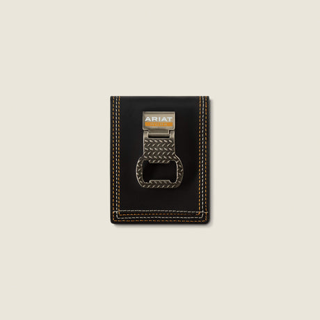 Ariat Men's Work Bottle Opener Clip Leather Bifold Wallet