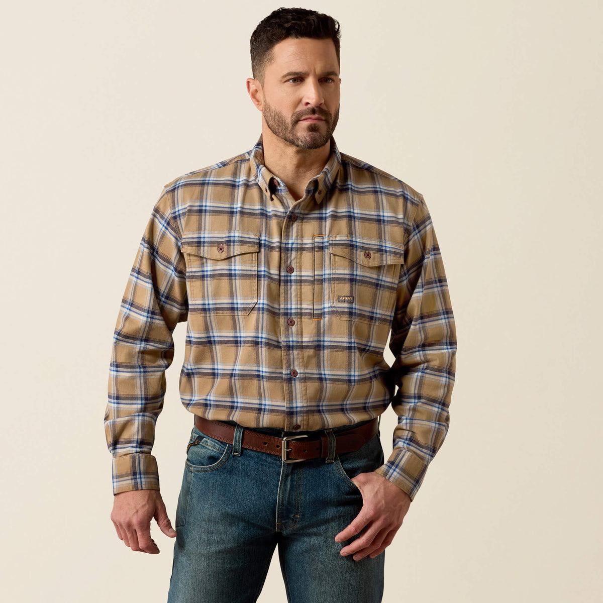 Ariat Men's Rebar Flannel DuraStretch Long Sleeve Work Shirt - Field Khaki