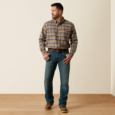 Ariat Men's Rebar Flannel DuraStretch Long Sleeve Work Shirt - Field Khaki