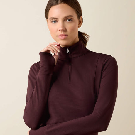 Ariat Women's Gridwork 2.0 1/4 Zip Grid Fleece Baselayer - Chocolate Plum