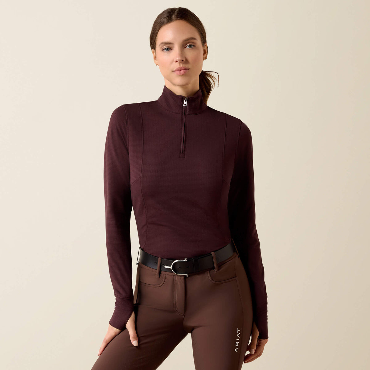 Ariat Women's Gridwork 2.0 1/4 Zip Grid Fleece Baselayer - Chocolate Plum