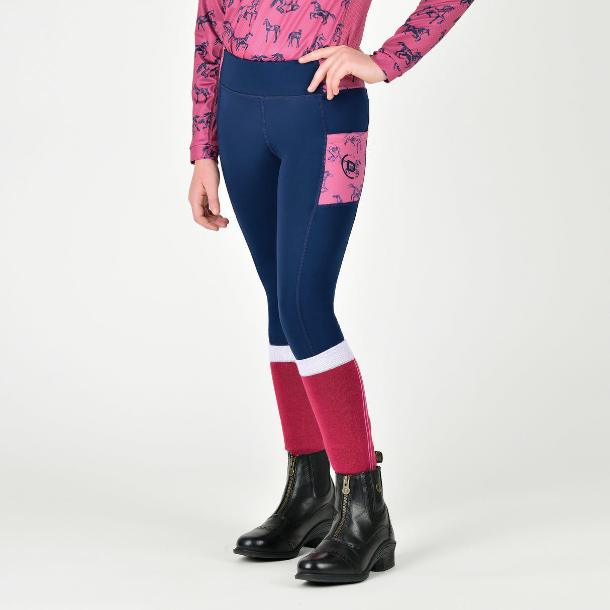 Dublin Childs Everyday Riding Tights #colour_naval-frolicking-horses