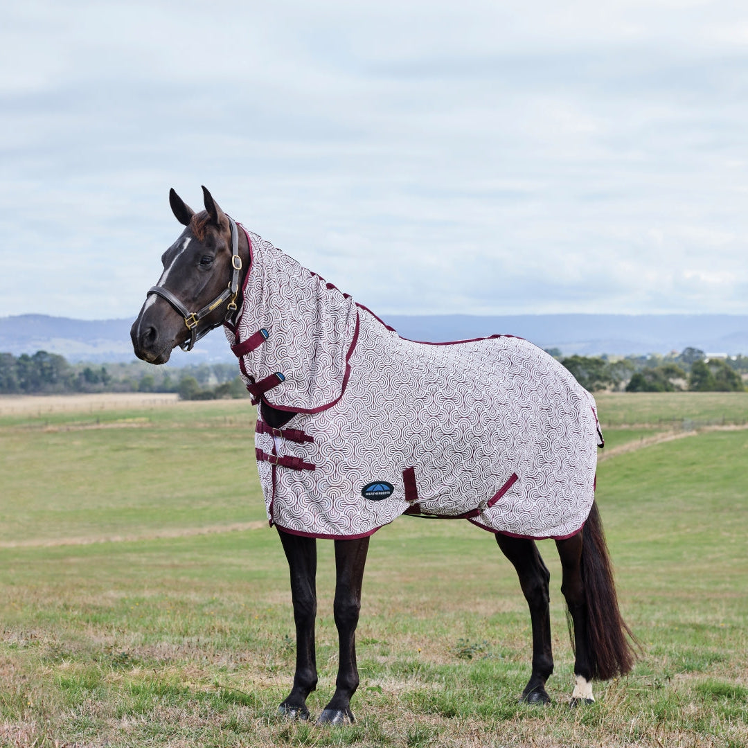 Weatherbeeta Comfitec Limited Edition Fly Sheet Combo #colour_white-burgundy-bit-print