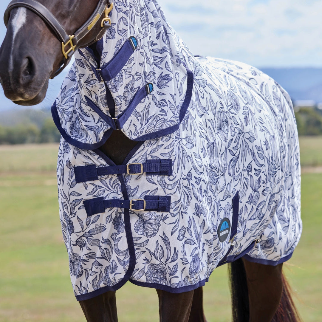 Weatherbeeta Comfitec Limited Edition Fly Sheet Combo #colour_white-navy-floral-print