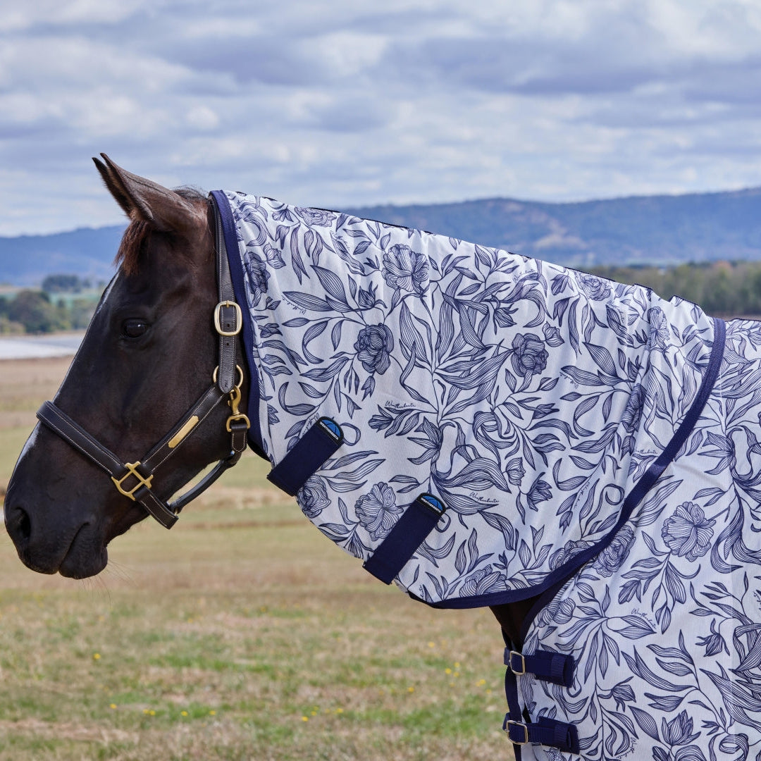 Weatherbeeta Comfitec Limited Edition Fly Sheet Combo #colour_white-navy-floral-print