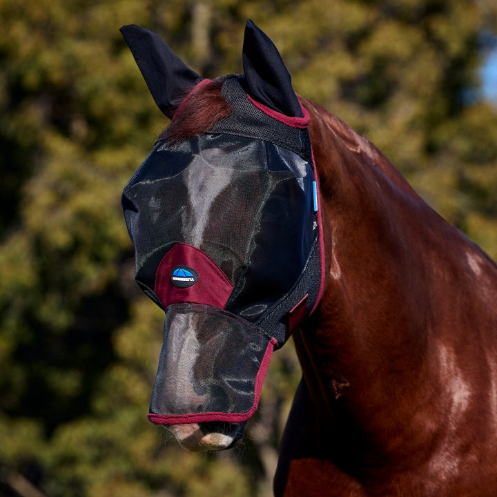 Weatherbeeta Comfitec Fine Mesh Mask with Ears & Nose #colour_black-burgundy