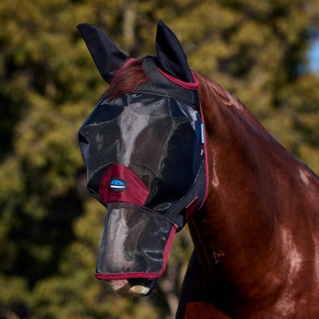 Weatherbeeta Comfitec Fine Mesh Fly Mask With Ears #colour_black-burgundy