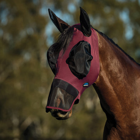 Weatherbeeta Comfitec Luxe Bug Eye Saver With Ears And Nose #colour_burgundy-black