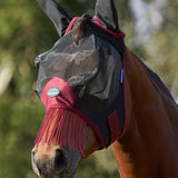 Weatherbeeta Comfitec Fine Mesh Fly Mask With Ears & Tassels #colour_black-burgundy