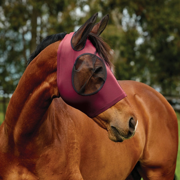 Weatherbeeta Comfitec Deluxe Stretch Fly Mask With Ears #colour_burgundy-black