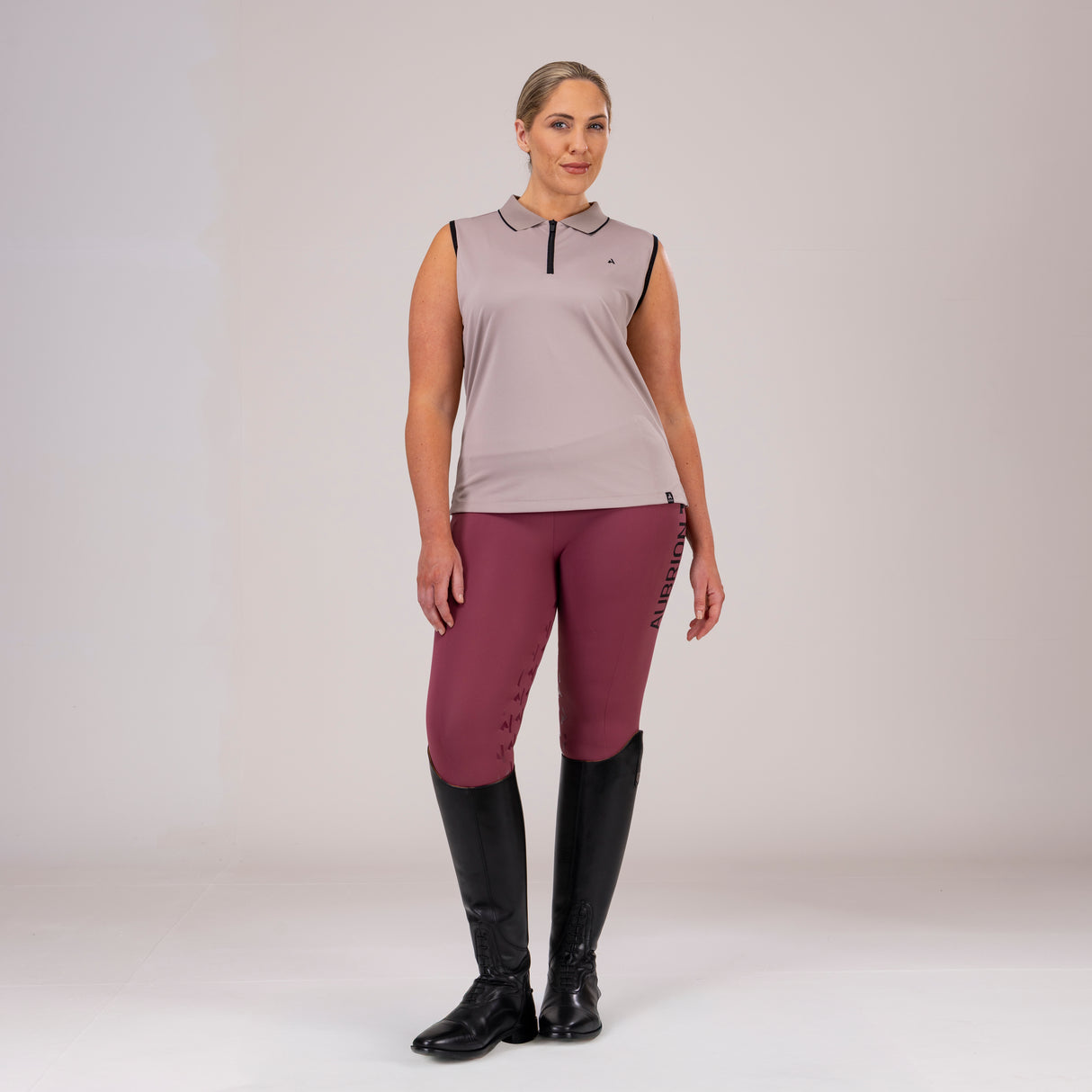 Shires Aubrion Ladies React Sleeveless Tech Polo #colour_sand