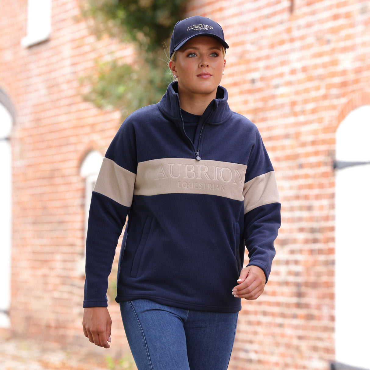 Shires Aubrion Equestrian Quarter Zip Fleece #colour_midnight-taupe
