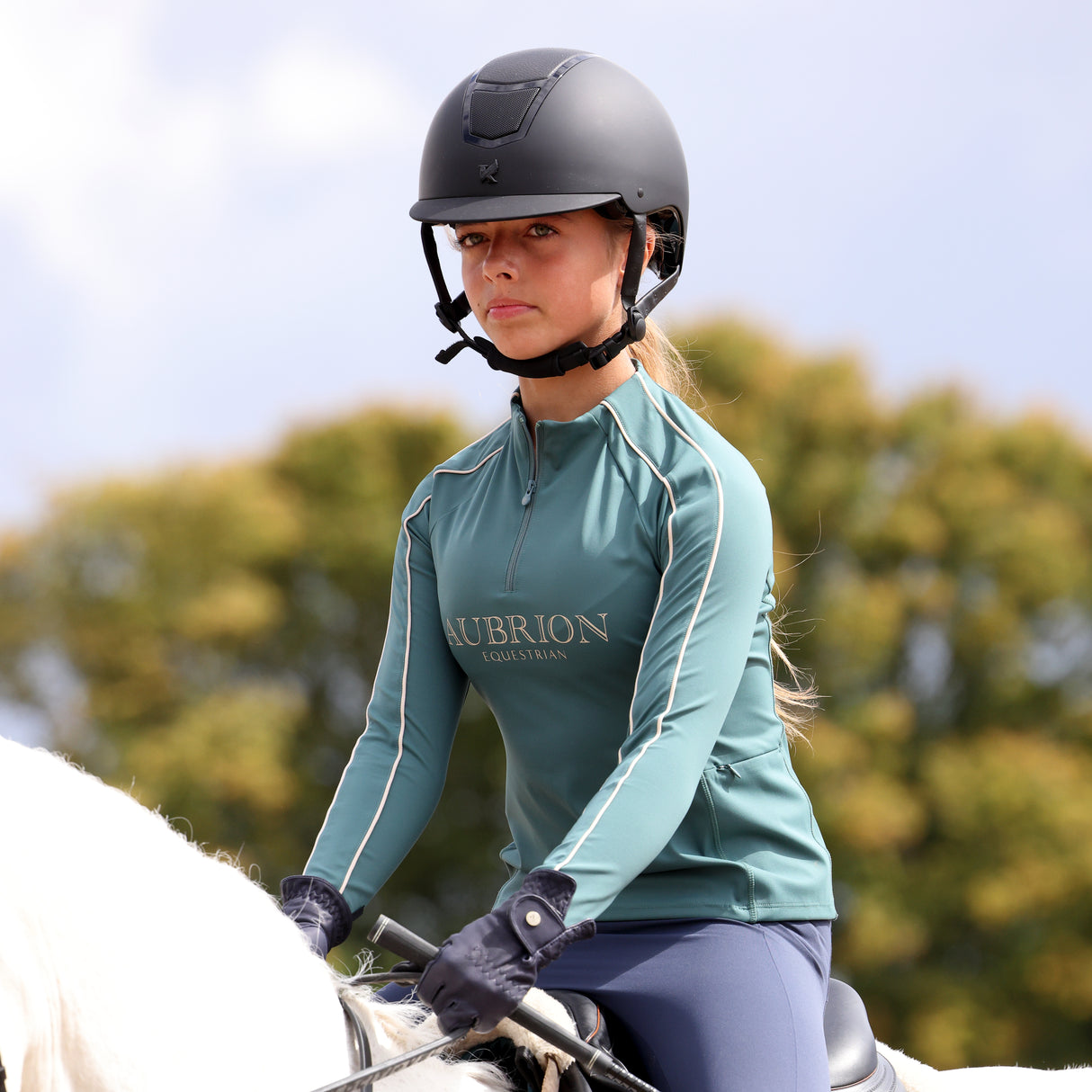 Shires Aubrion Equestrian Long Sleeve Base Layer -Young Rider #colour_thyme