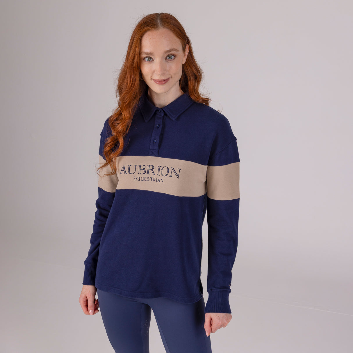 Shires Aubrion Equestrian Button Sweatshirt #colour_midnight-taupe