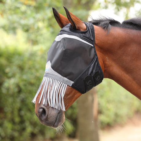 Shires FlyGuard Pro Fine Mesh Fly Mask with Ear Holes & Nose Fringe #colour_jet