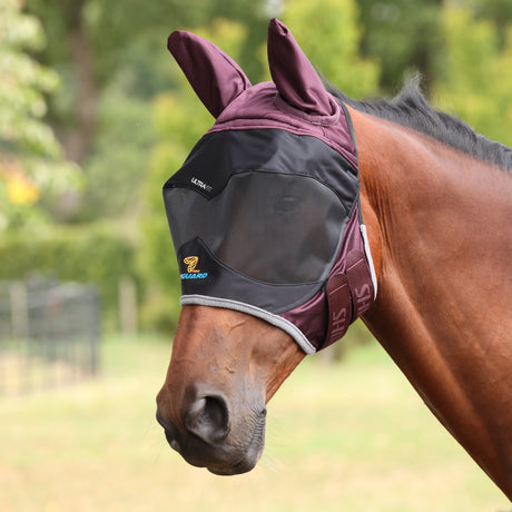 Shires FlyGuard Pro Deluxe Fly Mask With Ears #colour_black-cherry