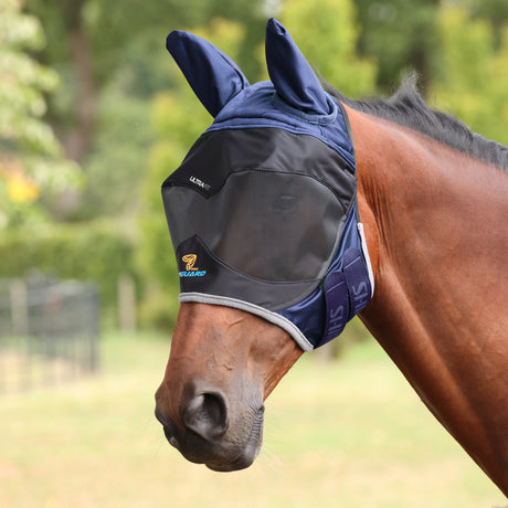 Shires FlyGuard Pro Deluxe Fly Mask With Ears #colour_navy