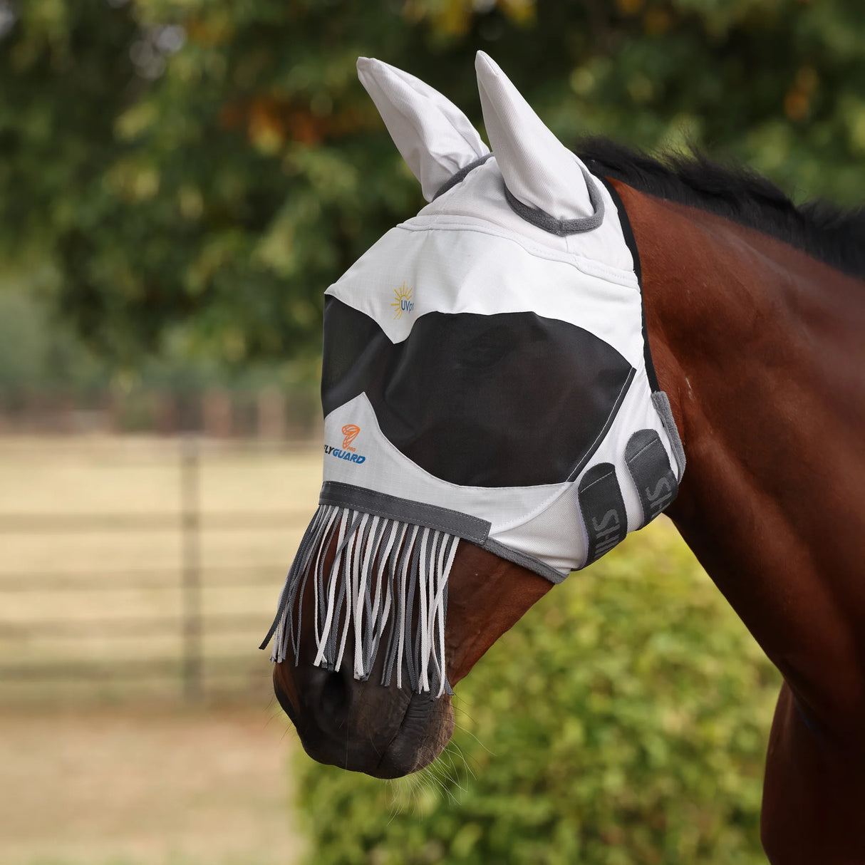 Shires FlyGuard Pro Sun Shade Fly Mask with Ears & Nose Fringe