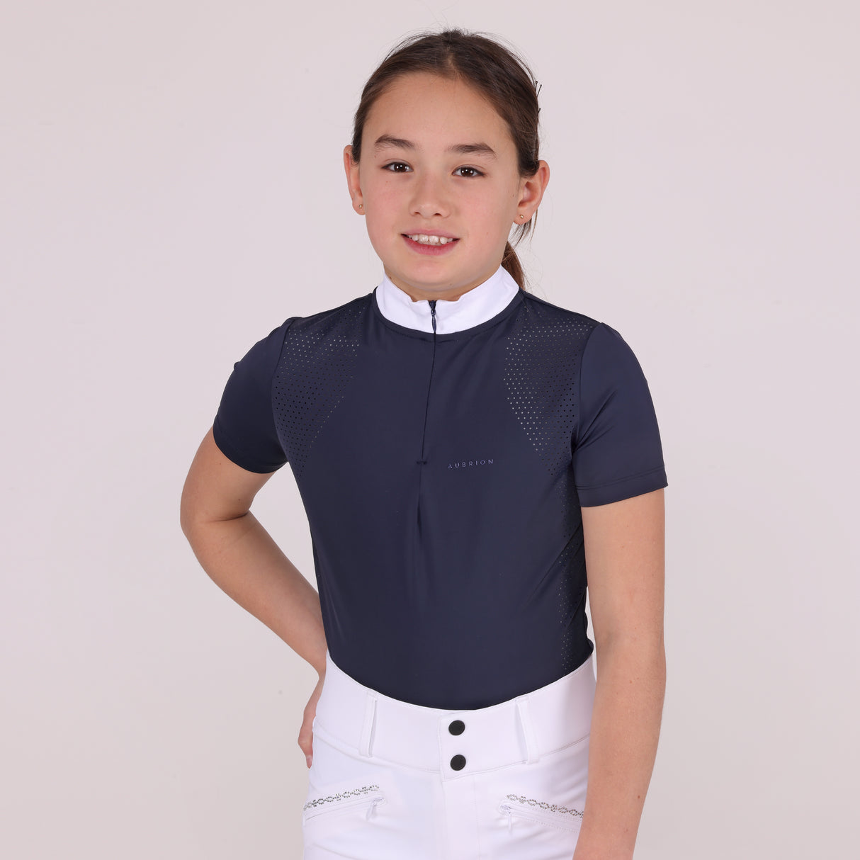 Shires Aubrion Optima QX Show Shirt - Young Rider #colour_navy