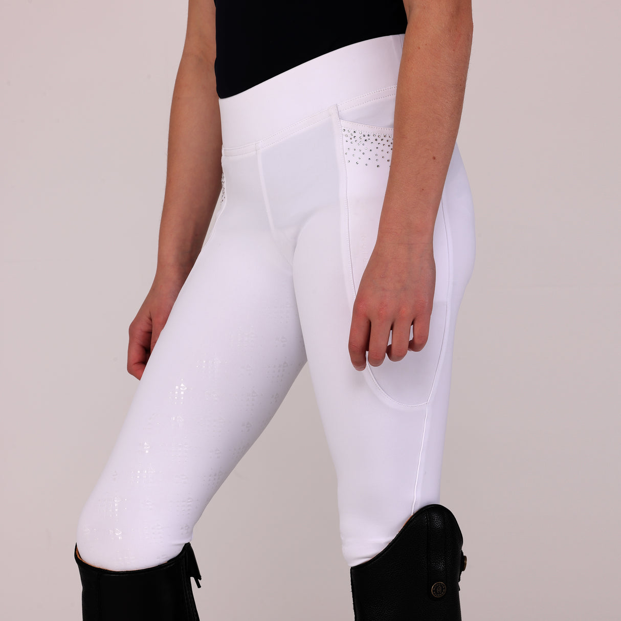 Shires Aubrion Optima GX Riding Tights - Young Rider #colour_white