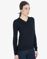 Equestro Women's Alesund Wool V-Neck Sweater #colour_navy