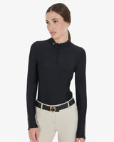 Women's long-sleeved training technical polo shirt - BLACK