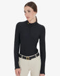 Women's long-sleeved training technical polo shirt - BLACK