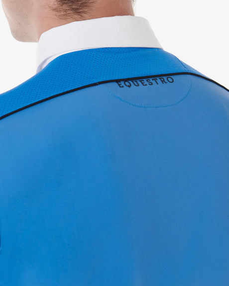 Equestro Men’S Short Sleeve Polo Shirt With Zip And Mesh Trim #colour_blue