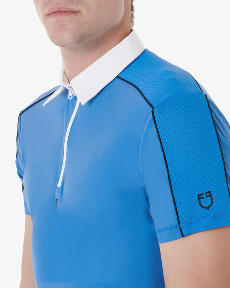 Equestro Men’S Short Sleeve Polo Shirt With Zip And Mesh Trim #colour_blue