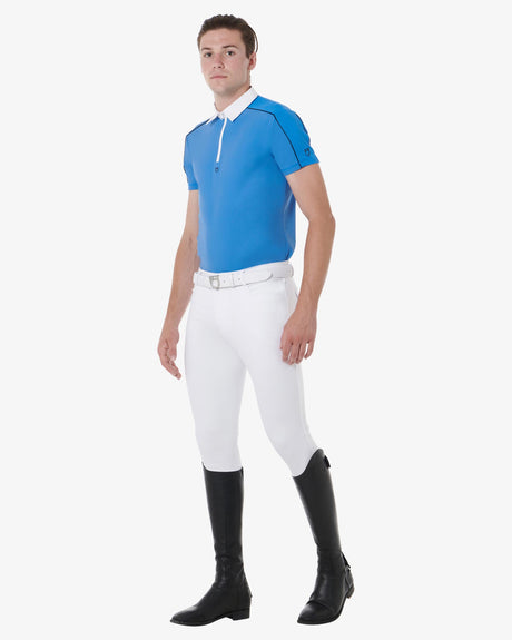 Equestro Men’S Short Sleeve Polo Shirt With Zip And Mesh Trim #colour_blue