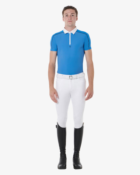 Equestro Men’S Short Sleeve Polo Shirt With Zip And Mesh Trim #colour_blue