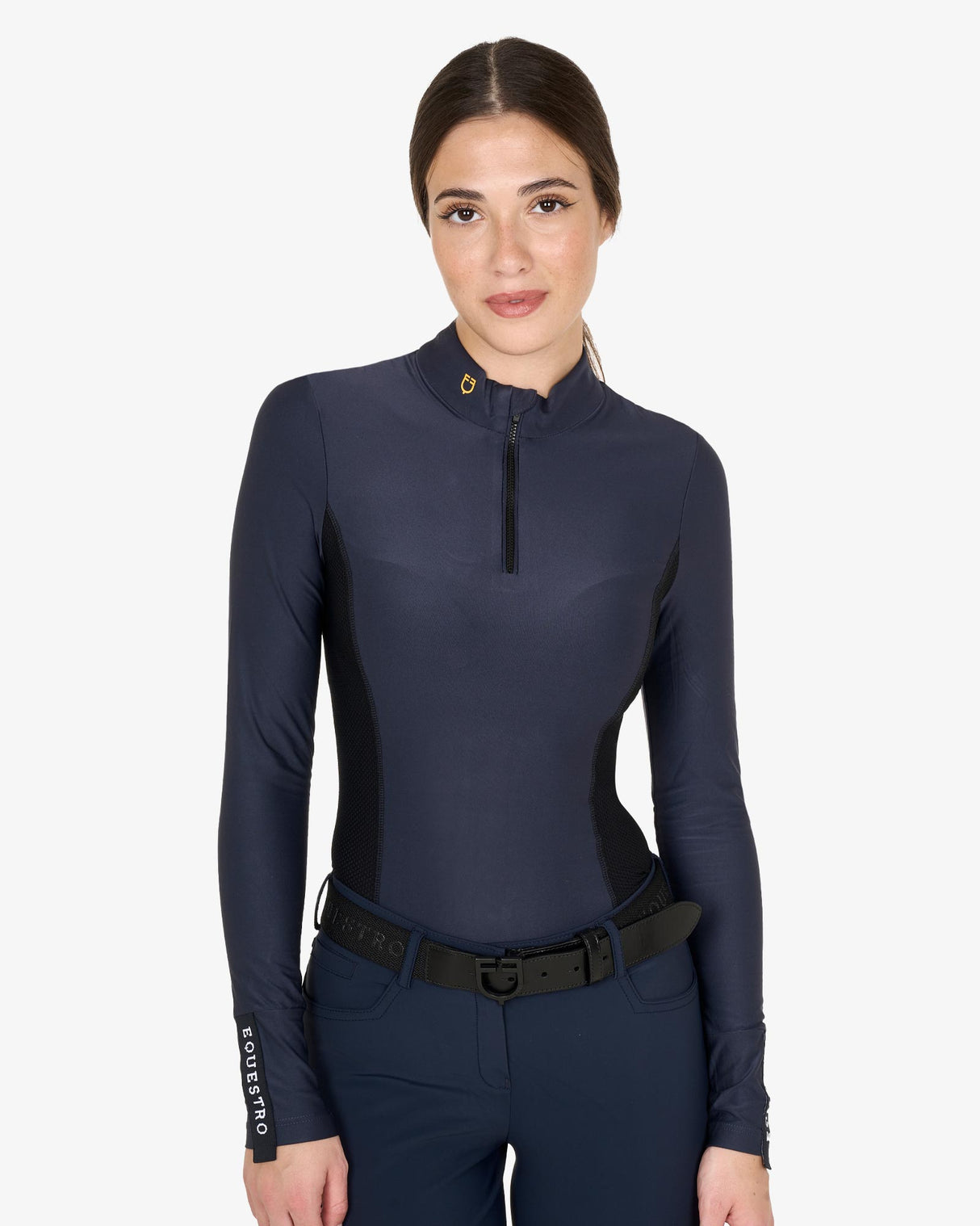 Women's long-sleeved training technical polo shirt - NAVY BLAZER