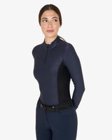 Women's long-sleeved training technical polo shirt - NAVY BLAZER