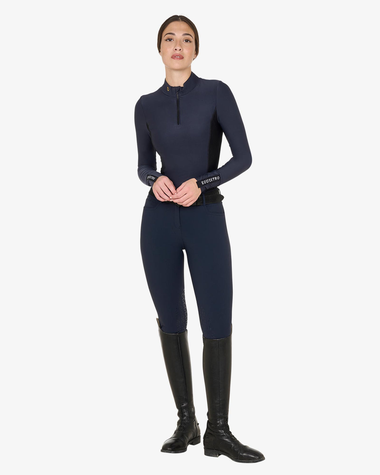 Women's long-sleeved training technical polo shirt - NAVY BLAZER