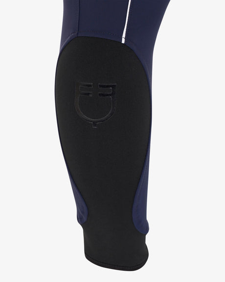 Equestro Women's Slim Fit Breeches With Knee Grip #colour_blue-white