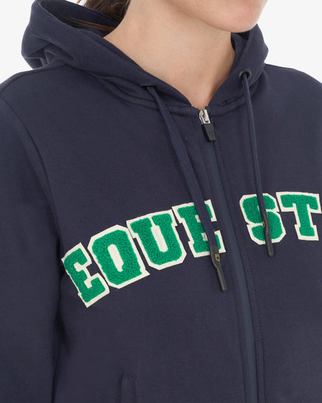 Equestro Women's Hoodie With Zip And Sponge Lettering #colour_blue-green