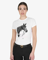Equestro Women's Slim Fit Cotton T-Shirt Ready To Jump Print With Rhinestones #colour_white