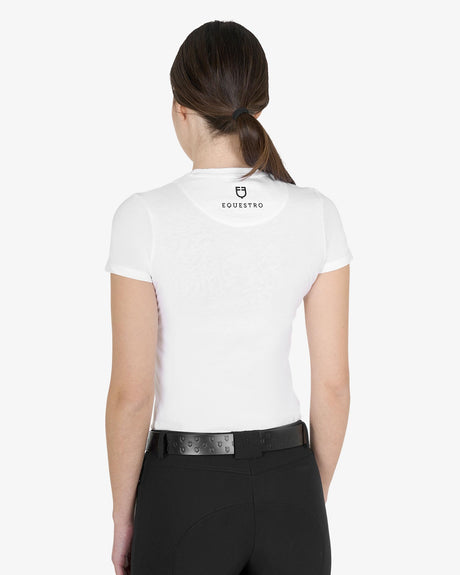 Equestro Women's Slim Fit Cotton T-Shirt Ready To Jump Print With Rhinestones #colour_white