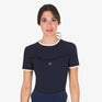 Equestro Women's Slim Fit Training T-Shirt With Chest Ruffles #colour_blue-white