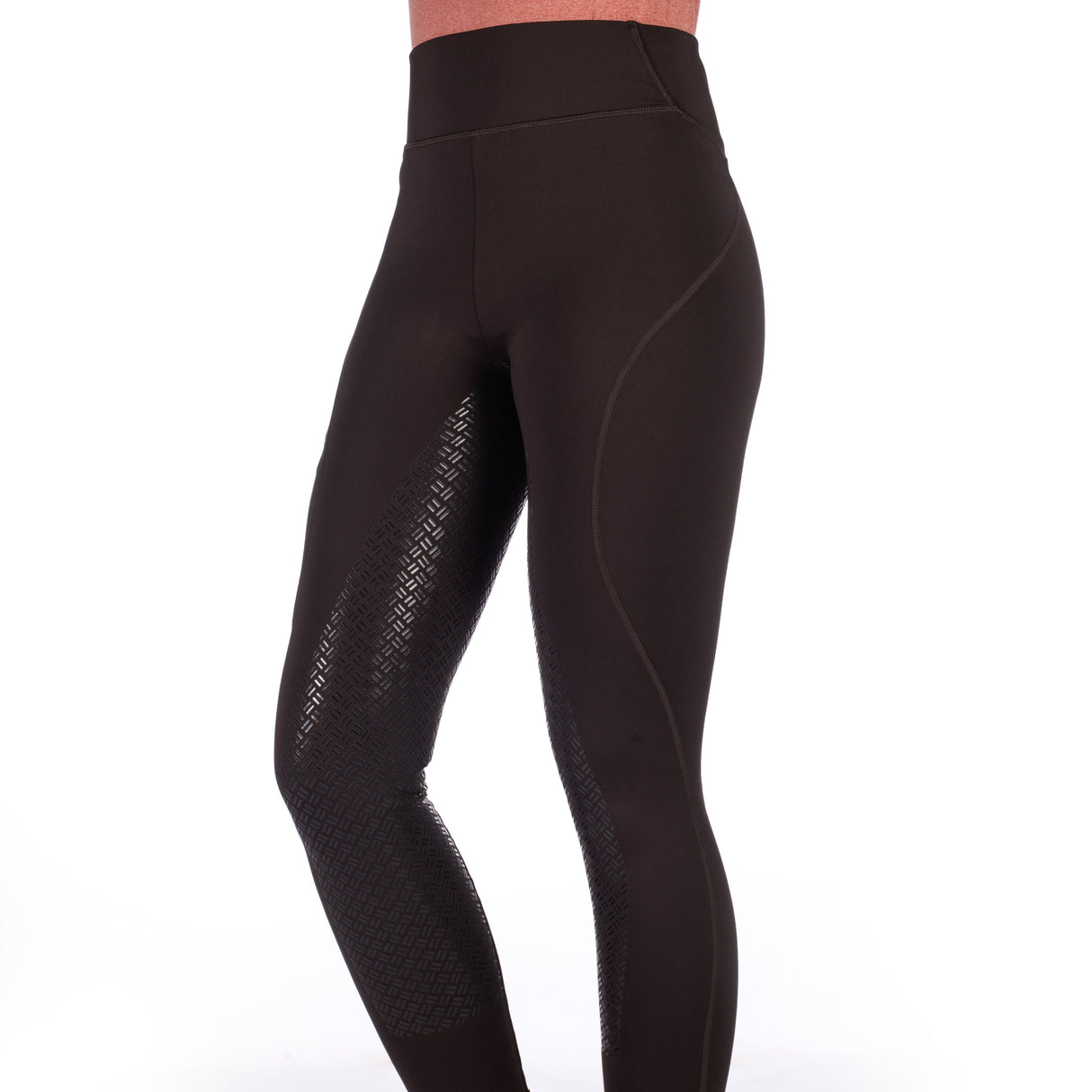 HKM Ladies Silicone Full Seat Riding Leggings -Rio- #colour_dark-brown