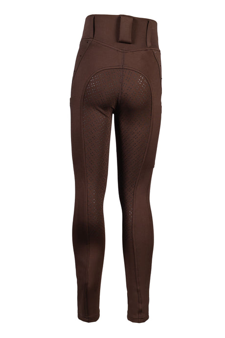HKM Children's Silicone Full Seat Riding Leggings -Lana II- Style #colour_dark-brown