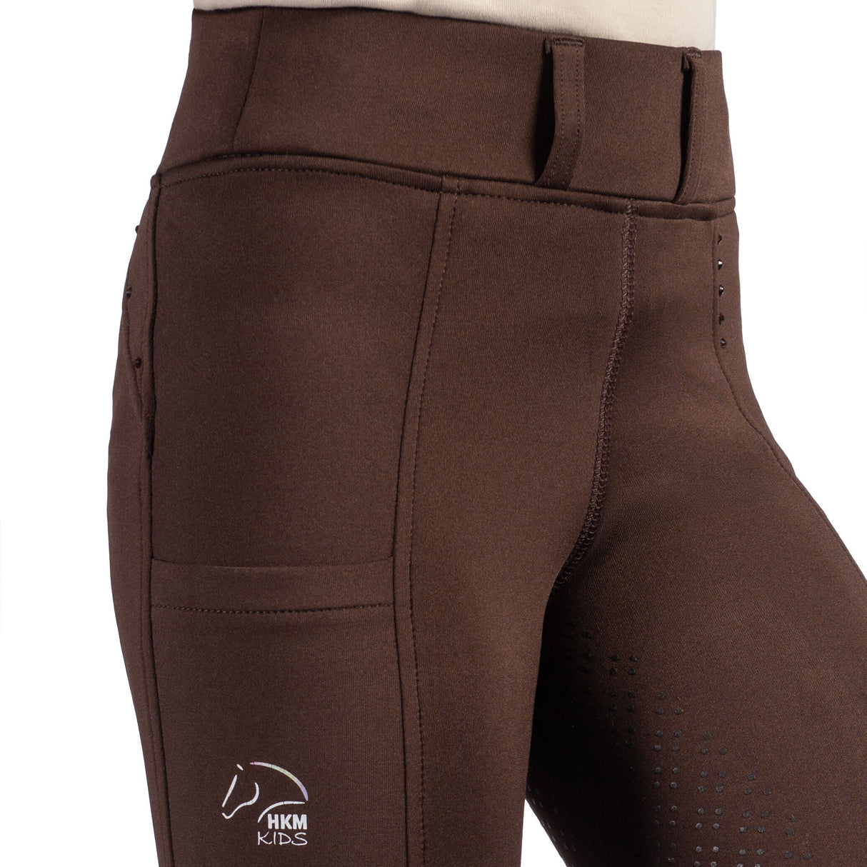 HKM Children's Silicone Full Seat Riding Leggings -Lana II- Style #colour_dark-brown