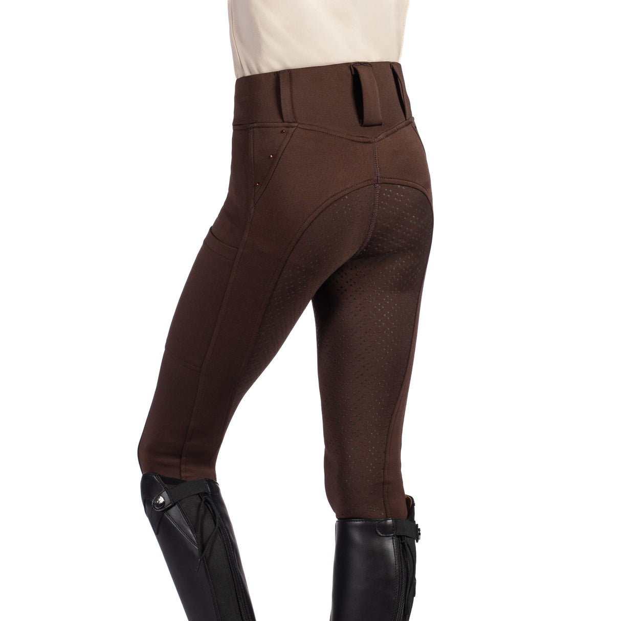 HKM Children's Silicone Full Seat Riding Leggings -Lana II- Style #colour_dark-brown