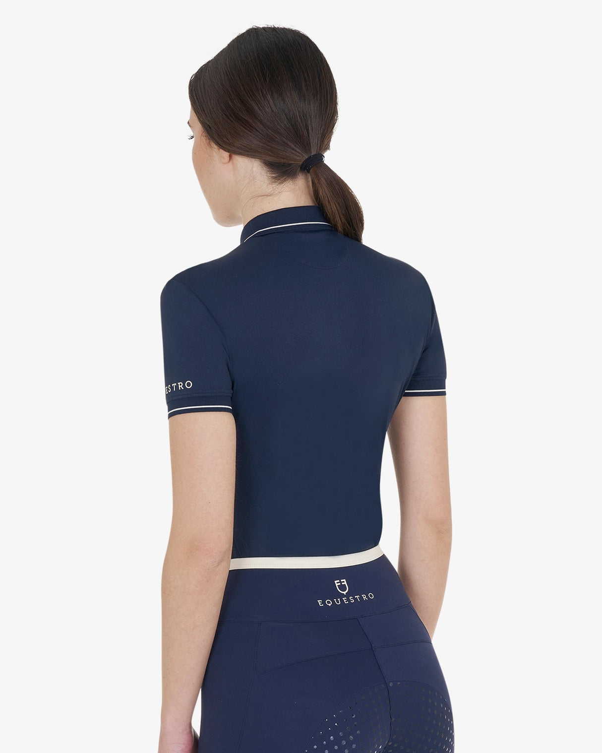 Equestro Women's Slim Fit Polo Shirt In Breathable Fabric #colour_blue-white