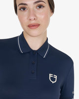 Equestro Women's Slim Fit Polo Shirt In Breathable Fabric #colour_blue-white